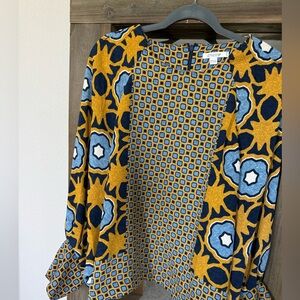 Chico's Gold Graphic Boxy Blouse with 3/4 Sleeves